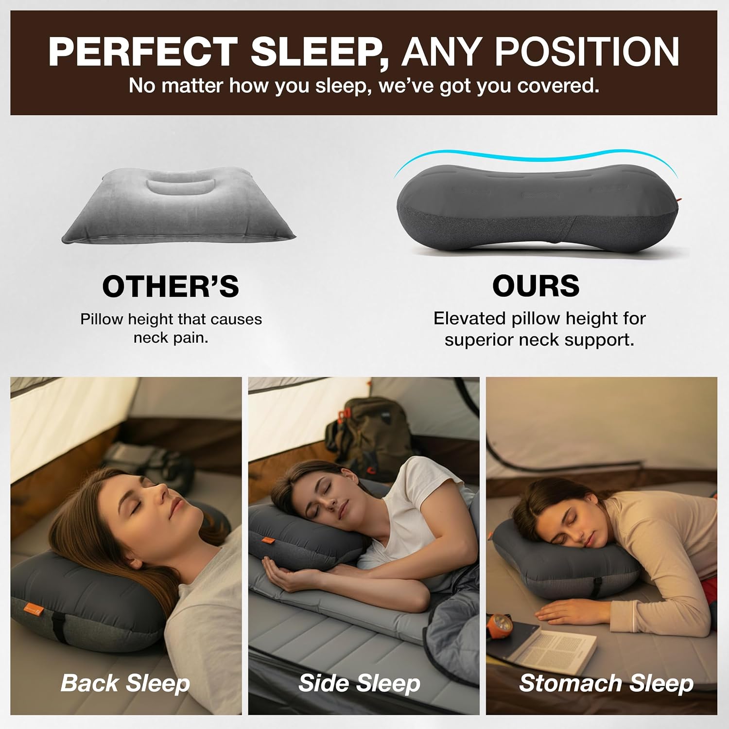 Inflatable Camping Pillow - Ultralight Compact Air Pillow for Travel, Backpacking & Hiking - Ergonomic Neck & Lumbar Support - Portable…