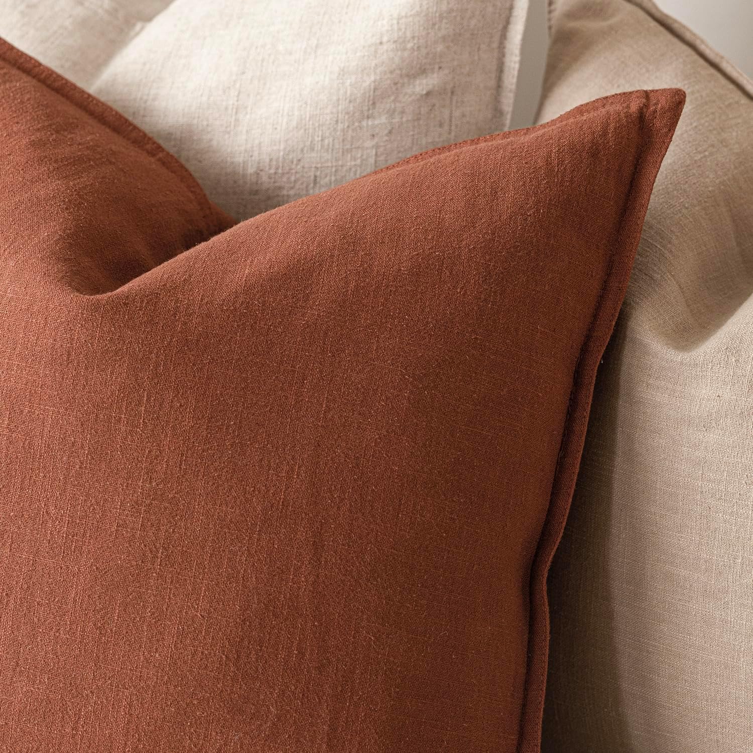 Foindtower Pack of 2, Decorative Linen Soild Throw Pillow Covers Soft Accent Cushion Case Farmhouse Neutral Pillowcase for Chair Couch…