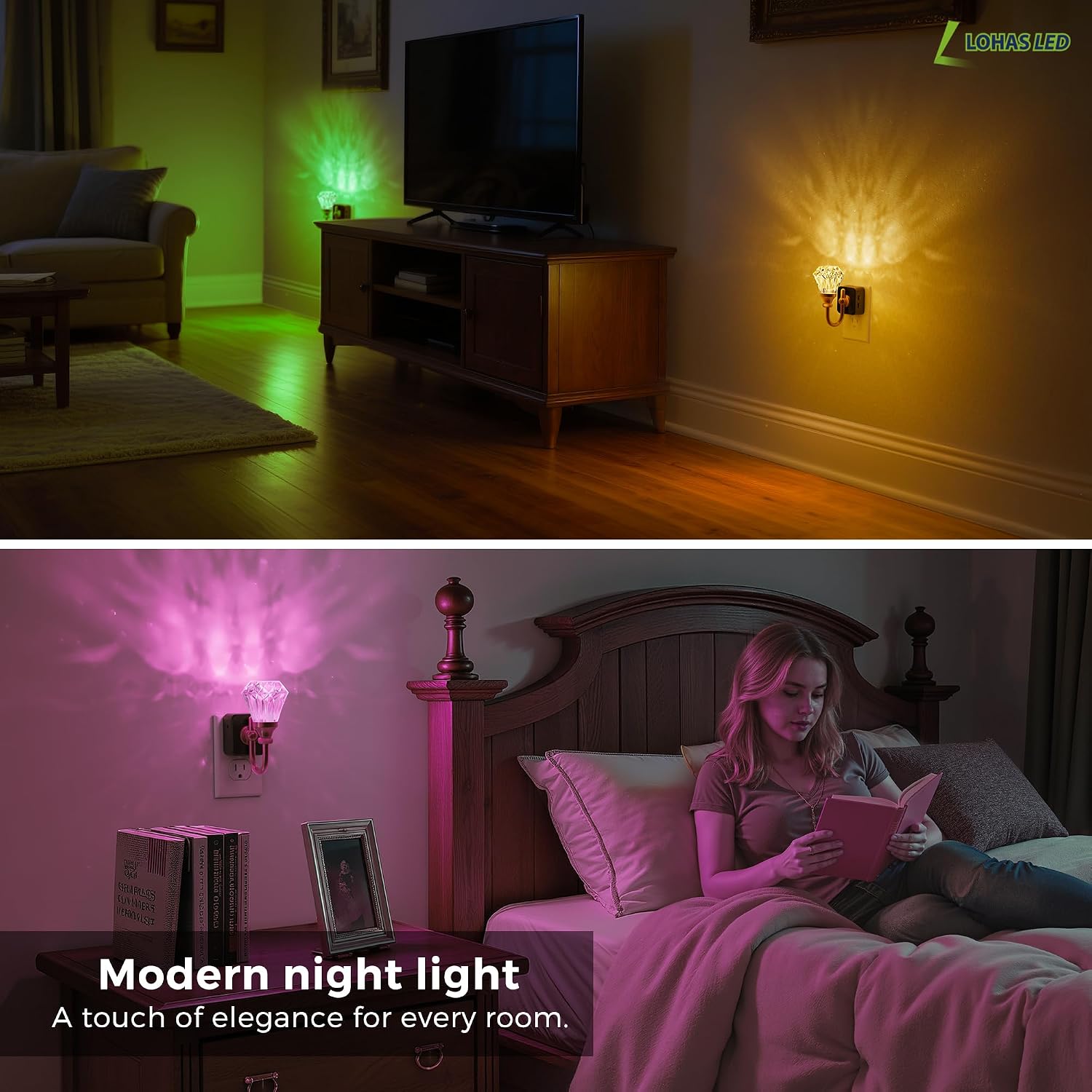 L LOHAS LED Night Lights Plug into Wall - 2 Pack 10-Color Changing RGB Floral Night Lights with Auto Sensor, 3 Brightness Levels…