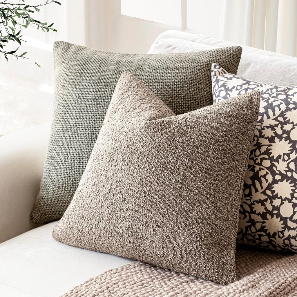 Foindtower Decorative Textured Boucle Throw Pillow Covers Accent Solid Pillow Cases Neutral Soft Cozy Couch Cushion Case for Chair Sofa…