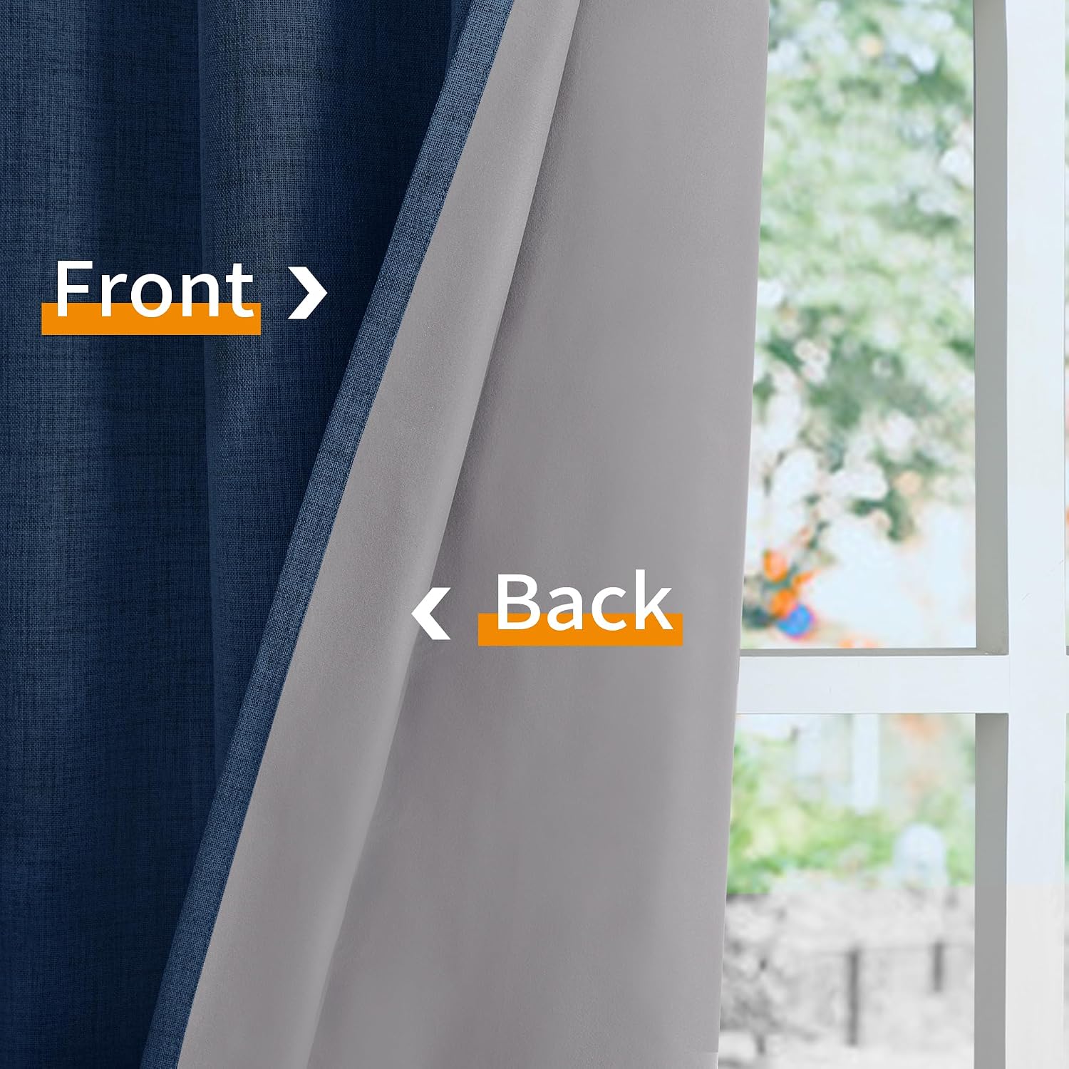 YoungsTex Navy Blue Linen Blackout Curtains 45 Inch Length for Bedroom, Short Thermal Insulated Drapes with Grommet Darkening Privacy for L…