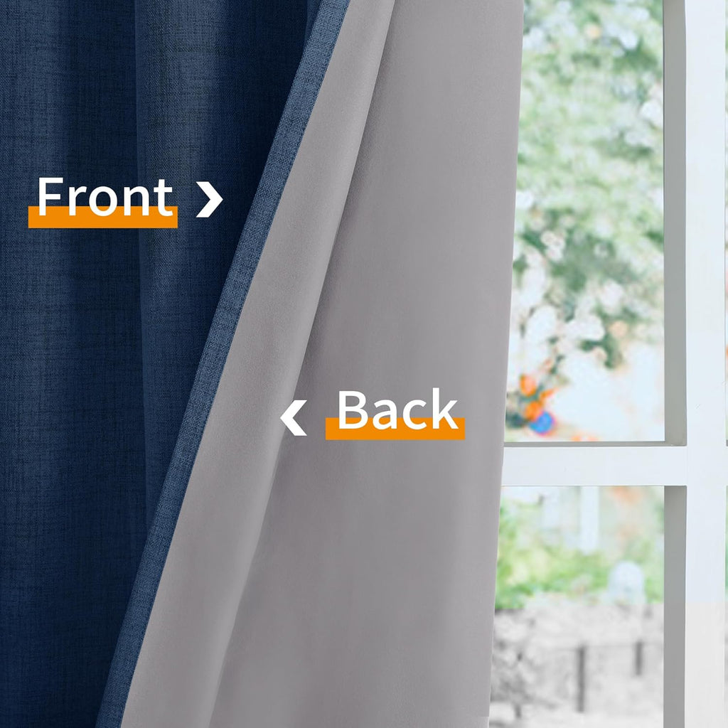YoungsTex Blue Linen Blackout Curtains for Bedroom 78 Inches Long, Full Light Blocking Drapes for Living Room Windows Thermal Insulated wit…