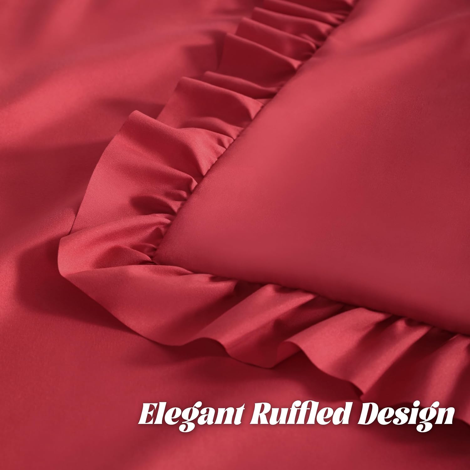 Bedsum Ruffled Pillow Shams King 20x36 Set of 2, Brushed Microfiber Pillowcases with Envelope Closure, Soft Wrinkle-Resistant, Red Red