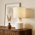 Ceramic Table Lamp, 17.75" Rustic Farmhouse Bedside Lamp with Beige Linen Shade, Warm Ambient Nightstand Lighting for Bedroom or Living…