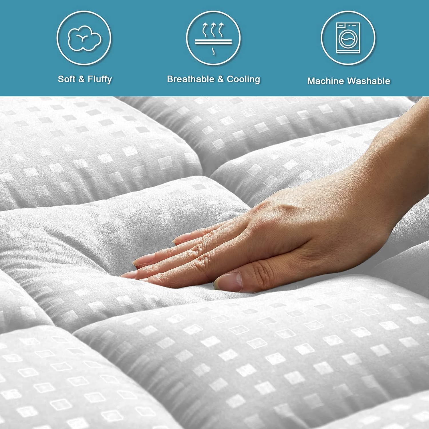 HYLEORY Queen Mattress Pad Quilted Fitted Mattress Protector Cooling Pillow Top Mattress Cover Breathable Fluffy Soft Mattress Topper…