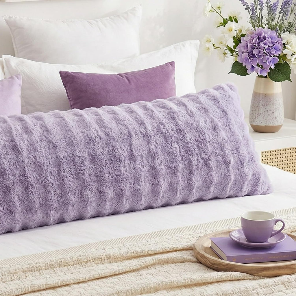 Chumerry Purple Faux Fur Body Pillow Cover Fluffy Fuzzy Pillowcase Super Soft Warm Faux Rabbit Fur Lavender Purple Decorative Pillow Cover…