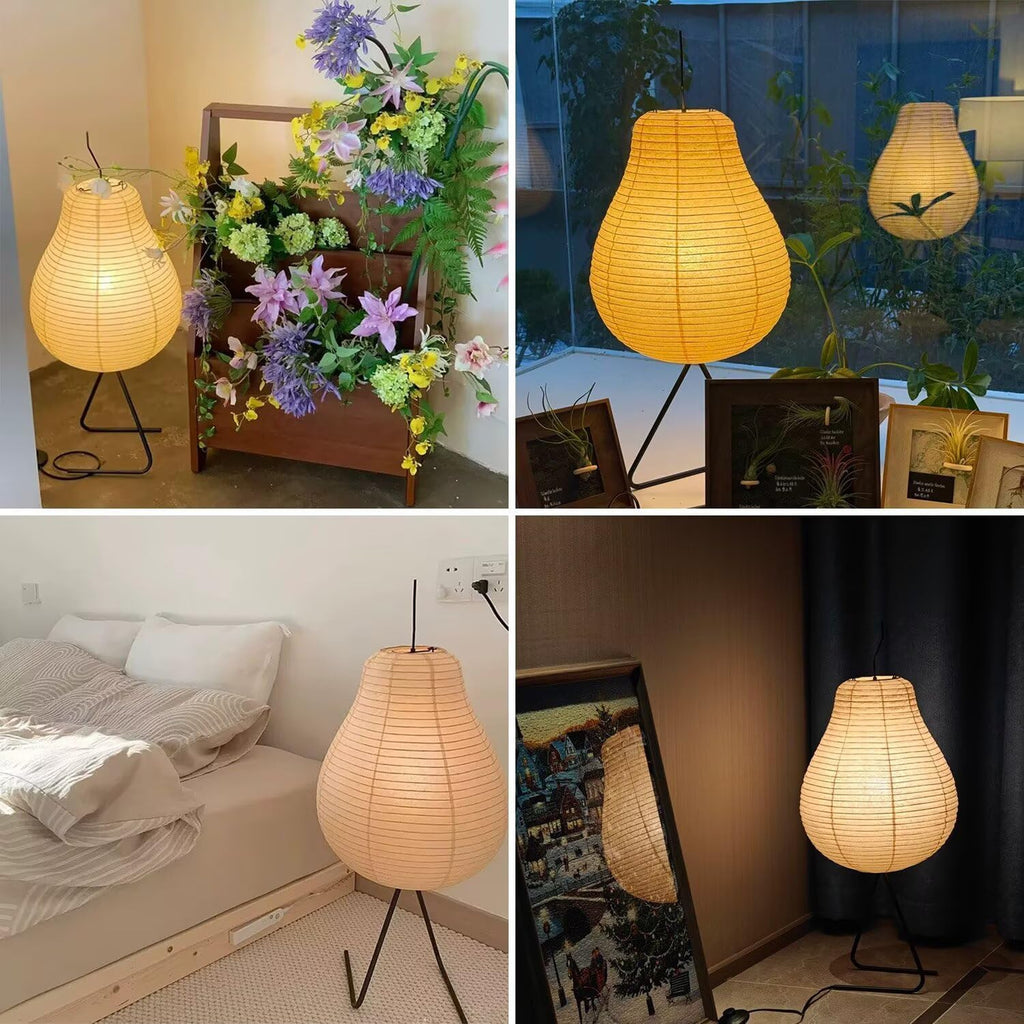 Creative Retro Pear Shape Table Lamp, Wabi-Sabi Style Rice Paper Lampshade, Japanese Style Bedside Lamp, Night Lamp for Bedroom, Living…