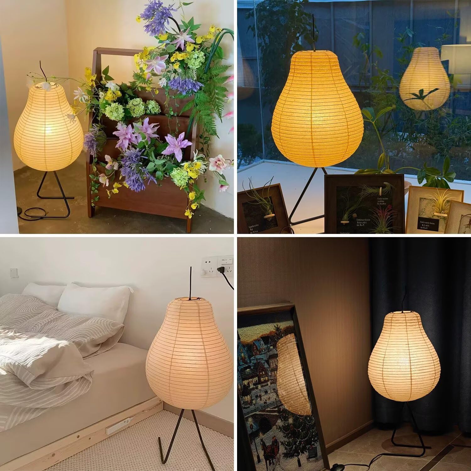 Creative Retro Pear Shape Table Lamp, Wabi-Sabi Style Rice Paper Lampshade, Japanese Style Bedside Lamp, Night Lamp for Bedroom, Living…