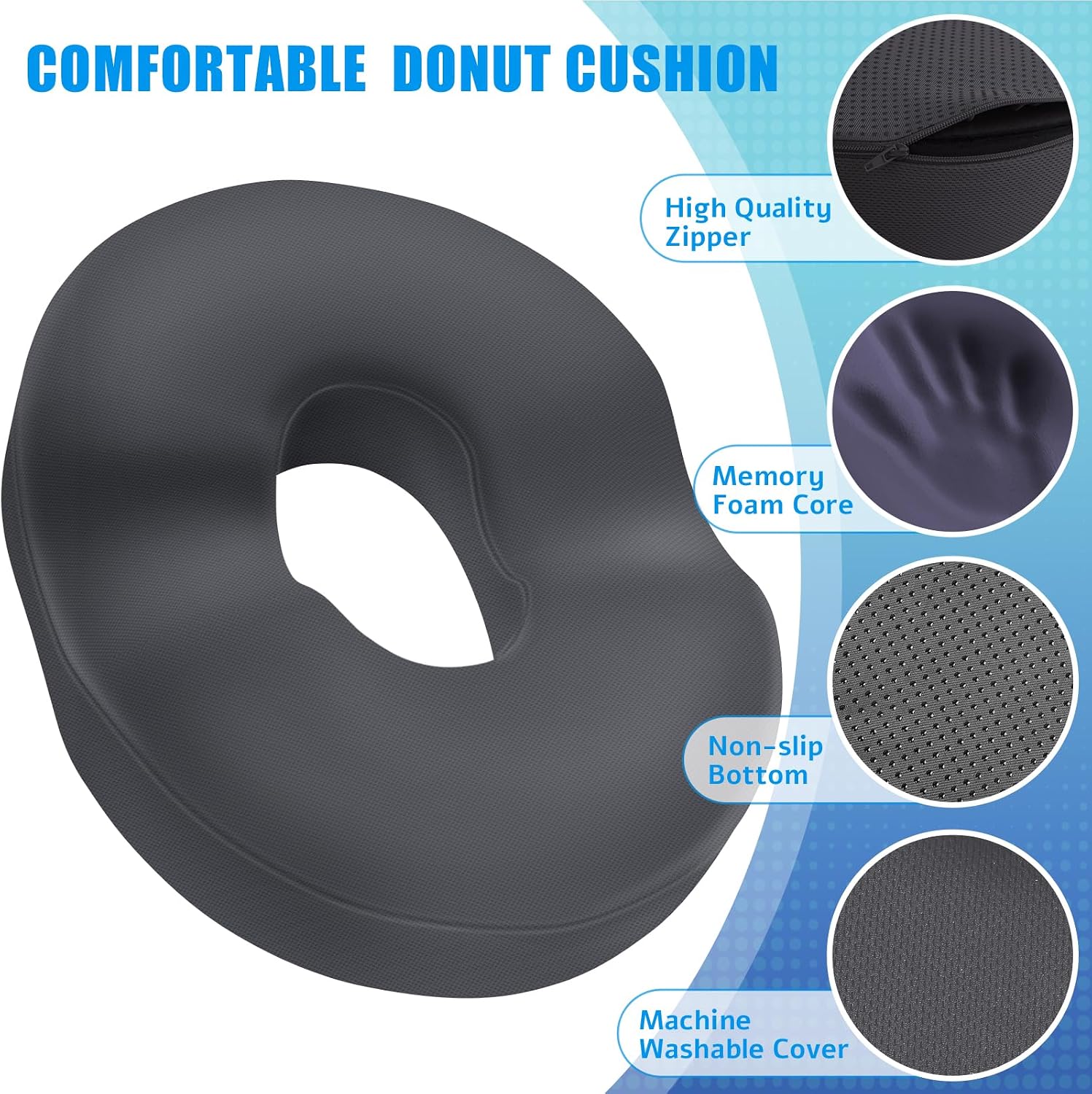 BlissTrends Donut Pillow Seat Cushion, Donut Chair Cushions for Postpartum Pregnancy & Hemorrhoids, Tailbone Cushion, Memory Foam Lifting C…