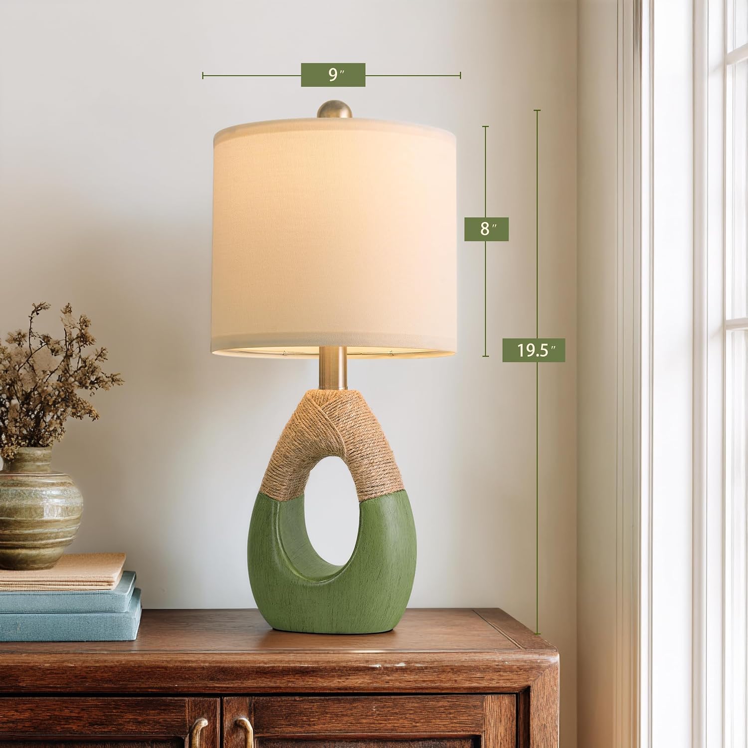 OYEARS 19" Table Lamps Set of 2, Bedside Lamps for Living Room, Lamps for Bedroom, Farmhouse Rattan Table Lamp, Small Space Nightstand…