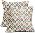 4th of July Patriotic Floral Pillow Covers 16x16 Inch Set of 2, Navy Blue Red Green Flower Block Print Decorative Throw Pillowcases…
