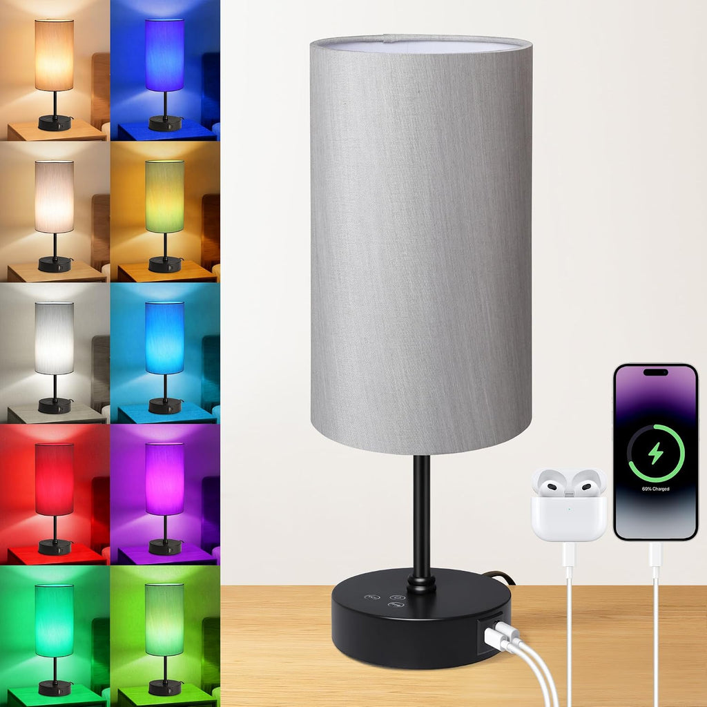 Unicozin 17Inch Table Lamp for Bedroom, Touch Control Bedside Lamp for Reading, 3 CCT & 7 RGB Color Changing, Dimmable Nightstand Lamp…