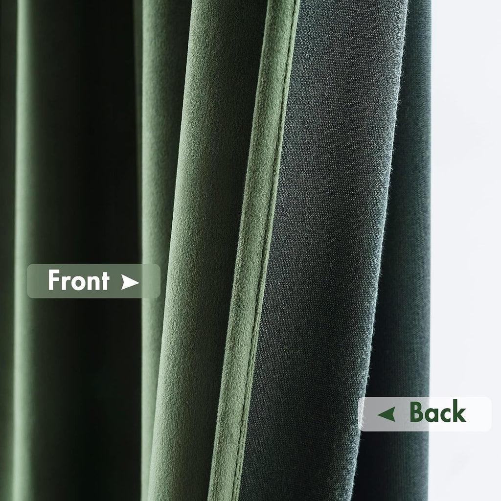 MIULEE Olive Green Velvet Curtains Thermal Insulated Blackout Curtain Drapes for Bedroom Living Room Darkening 100 Inches Long Curtains…