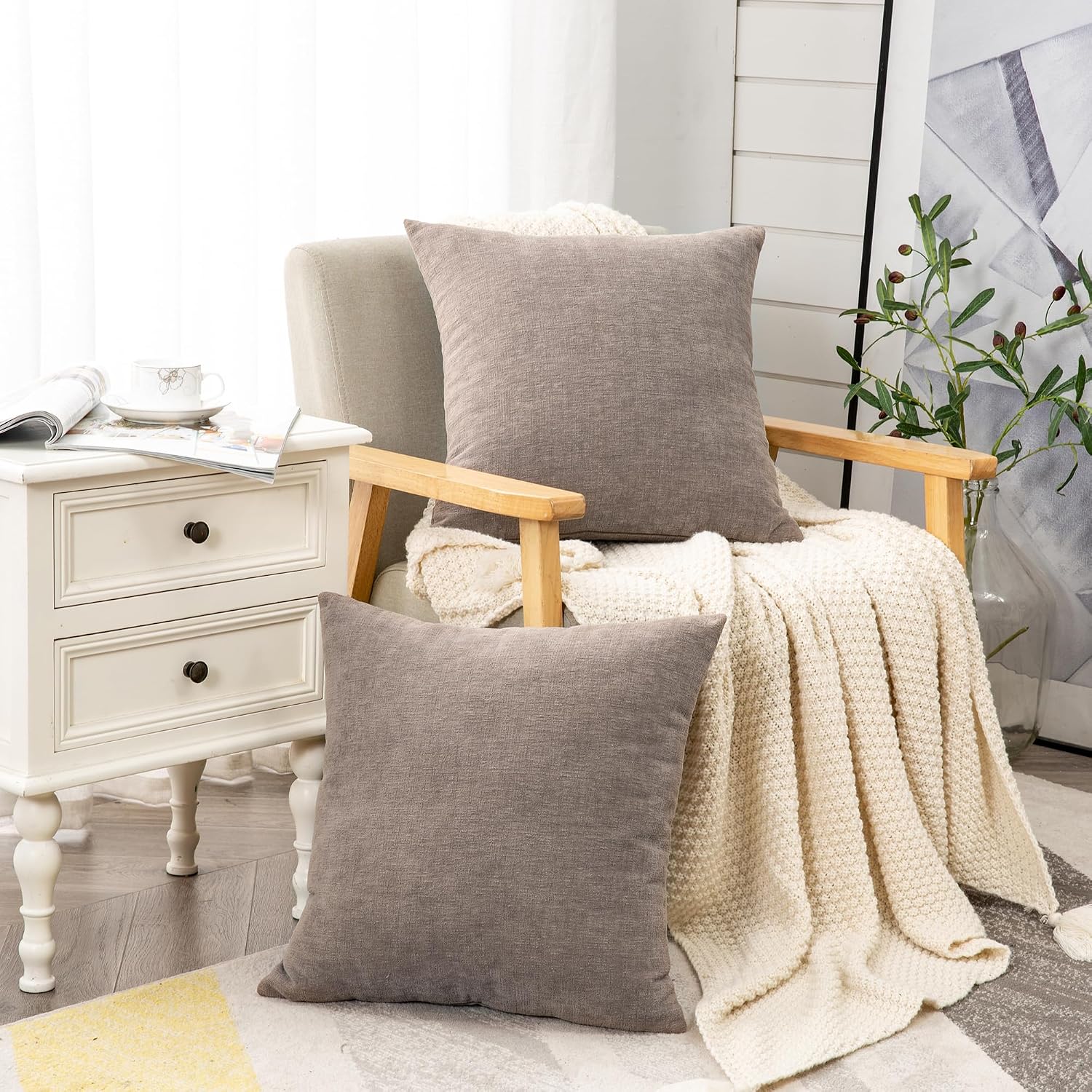 Gawamay Decorative Chenille Throw Pillow Covers 26x26 Inch Pack of 2, Soft Square Couch Pillow Cover for Sofa Cushion Living Room Bedroom O…