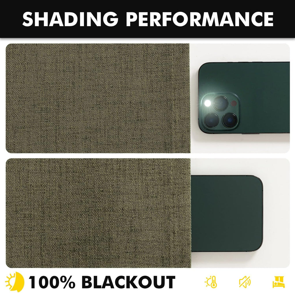 Miulee 100% Blackout Linen Curtains for Bedroom, Light Olive Green Solid Luxury Decor Thermal Insulation Room Darkening Drapes for Living R…