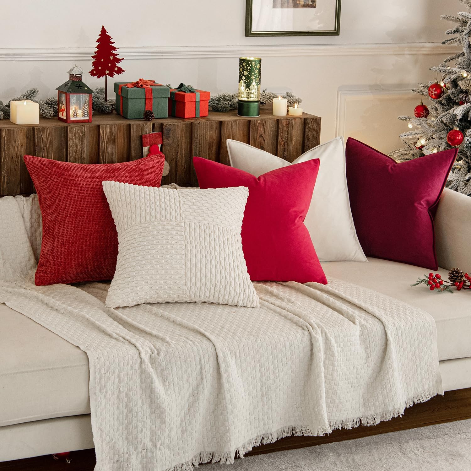 Miulee Red Velvet Throw Pillow Covers 18x18 Soft Decorative Solid Square Cushion Cases Pack of 2 Modern Luxury Home Decor for Couch, Sofa,…