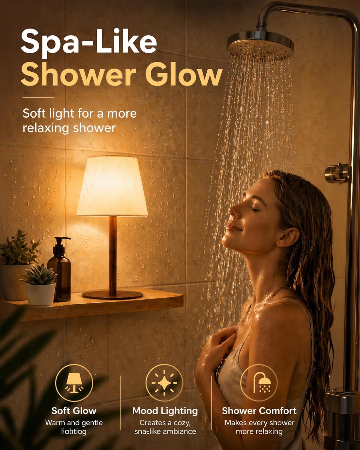 EZVALO Spa-Like Shower Lamp – IP65 Waterproof Bathroom Lamp, Rechargeable Cordless Mood Light, 3 Color Temps for Relaxing Bathroom &…