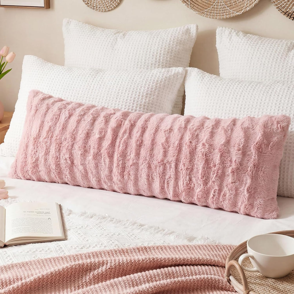 Chumerry Blush Pink Plush Body Pillow Case Fluffy Shaggy Faux Fur Pillow Cover Ultra Soft Warm Rabbit Fur Decorative Body Pillow Cover Long…
