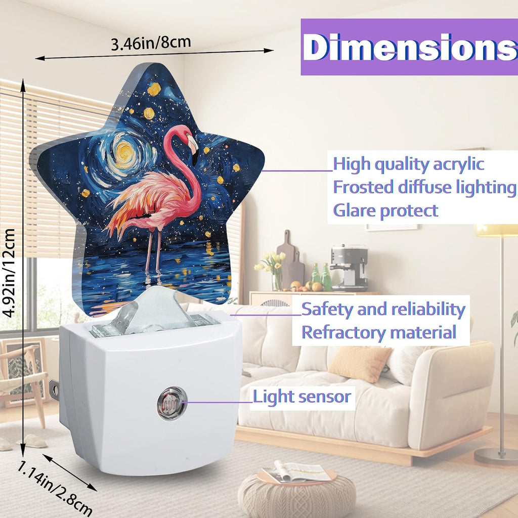 Energy Efficient Nightlights Plug in Wall, Pink Flamingo Night Light for Kids Bedroom Decorative, Blue Starry Sky Dusk-to-Dawn Sensor…