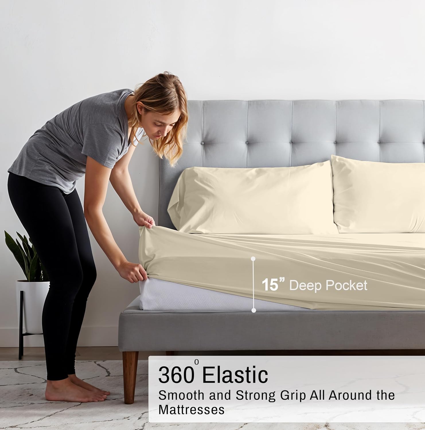 Ruvanti 100% Cotton Organic Percale Sheets Queen Size – Crisp Cooling Bed Sheets for Hot Sleepers, Deep Pocket 15”, Soft Peach Finish, Brea…