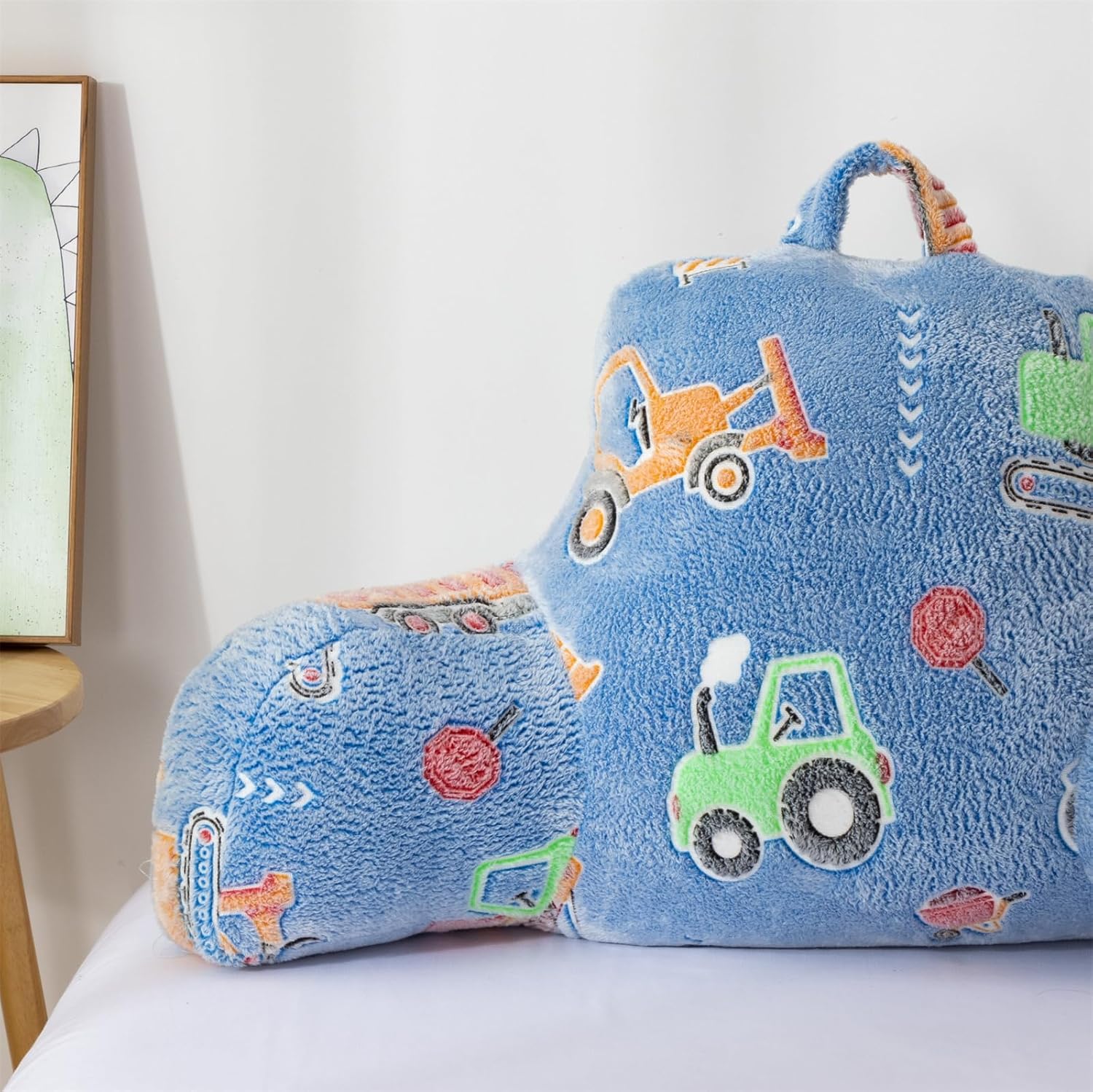 Aimuan Construction Truck Vehicles Reading Pillow Glow in The Dark Bed Rest Wedge Kids Glow Backrest Pillow Car Print with Arms Back…
