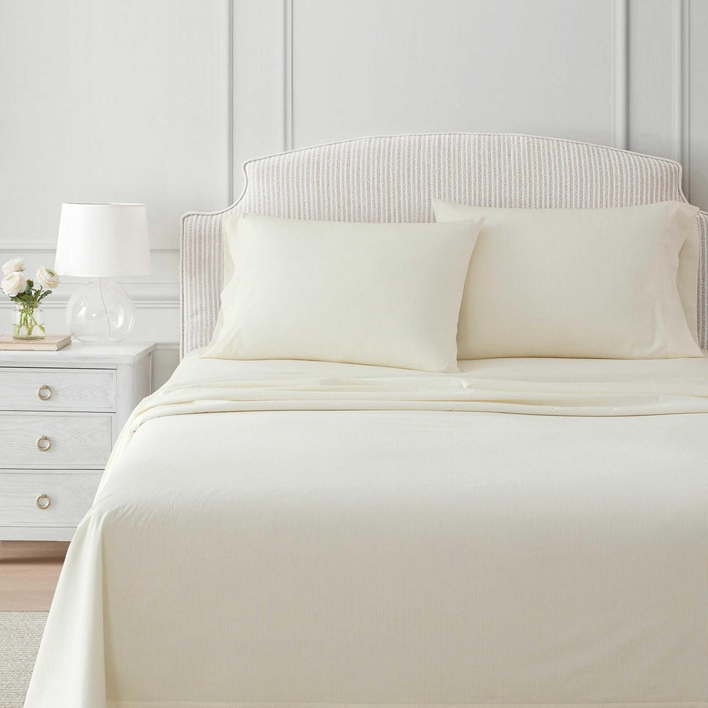 MarthaStewart Martha Stewart - Twin Size Sheets Set, Crisp & Tailored Cooling Sheets with a Naturally Smooth Cotton Percale Lightweight Fee…