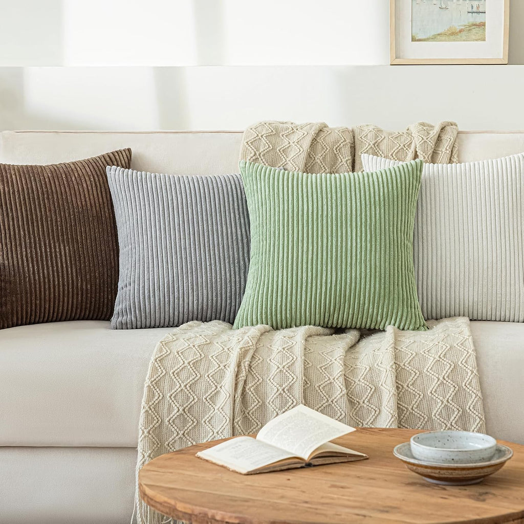 Softalker Throw Pillow Covers 18x18, Set of 2 Decorative Soft Corduroy Striped Boho Pillow Covers, Outdoor Cushion Pillow Cases for Spring,…