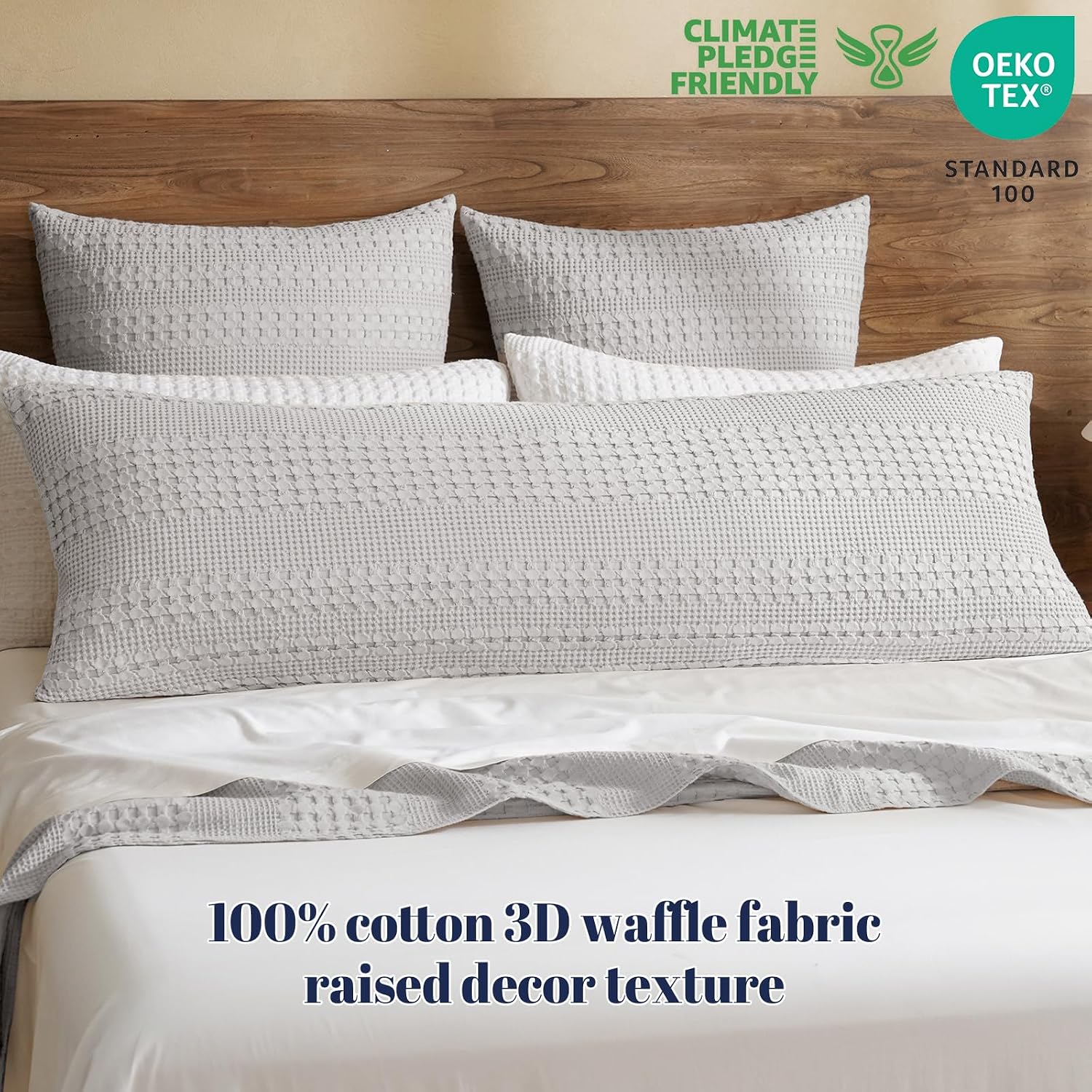 Phf 100% Cotton Waffle Body Pillowcase with Zipper, 1 Pack 20" x 54" Soft Skin-Friendly Pillow Sham, No Filling, Aesthetic Woven and Breath…
