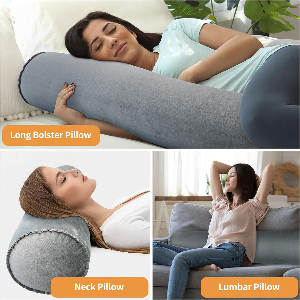 Eulant Inflatable Long Bolster Body Pillow for Adults Kids, Round Cervical Roll Cylinder Bolster Body Pillow for Hugging Sleeping, Back, Neck…