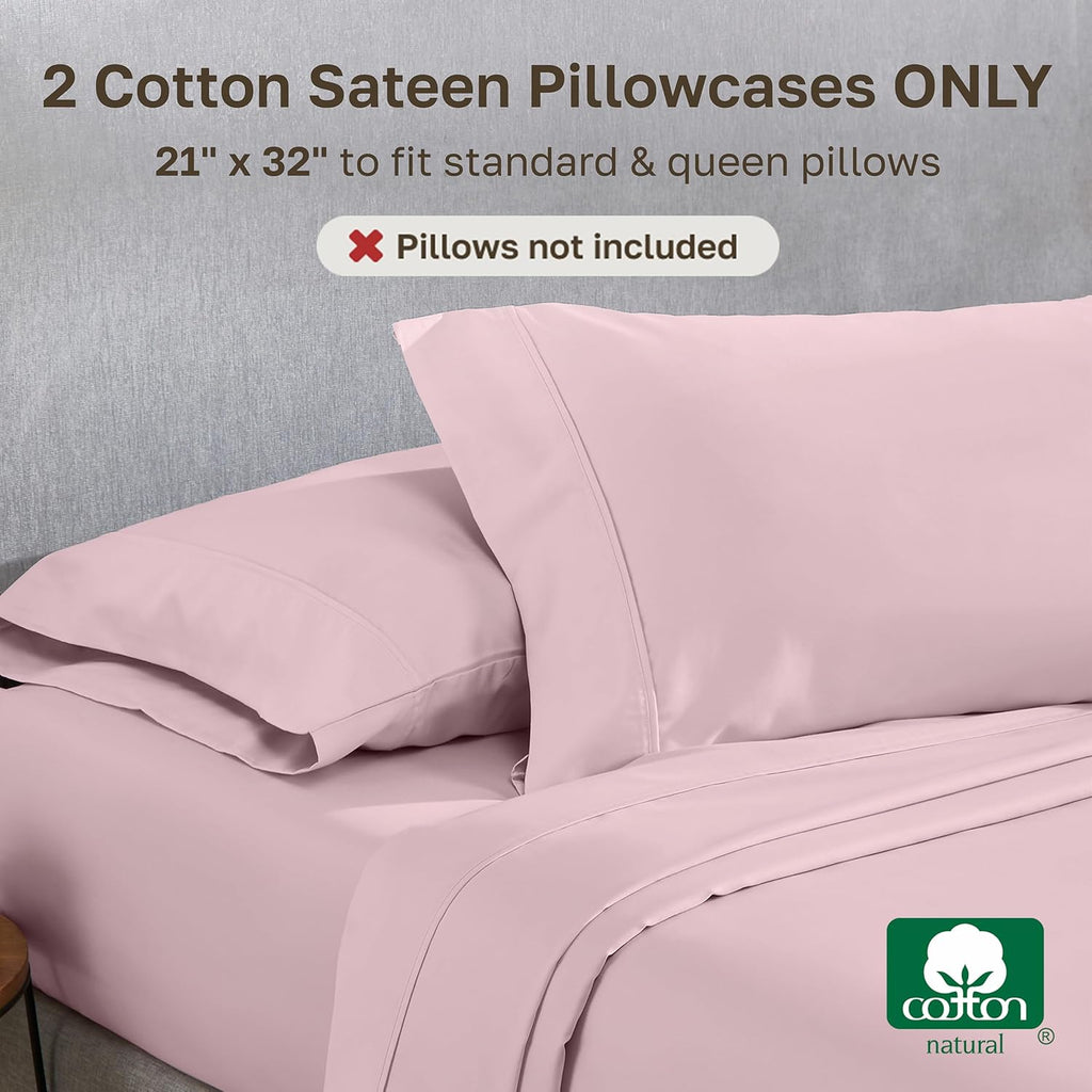 CaliforniaDesignDen California Design Den Standard Queen Size Pillowcase Set - 400 Thread Count, 100% Cotton Sateen, Set of 2 Pillow Covers…