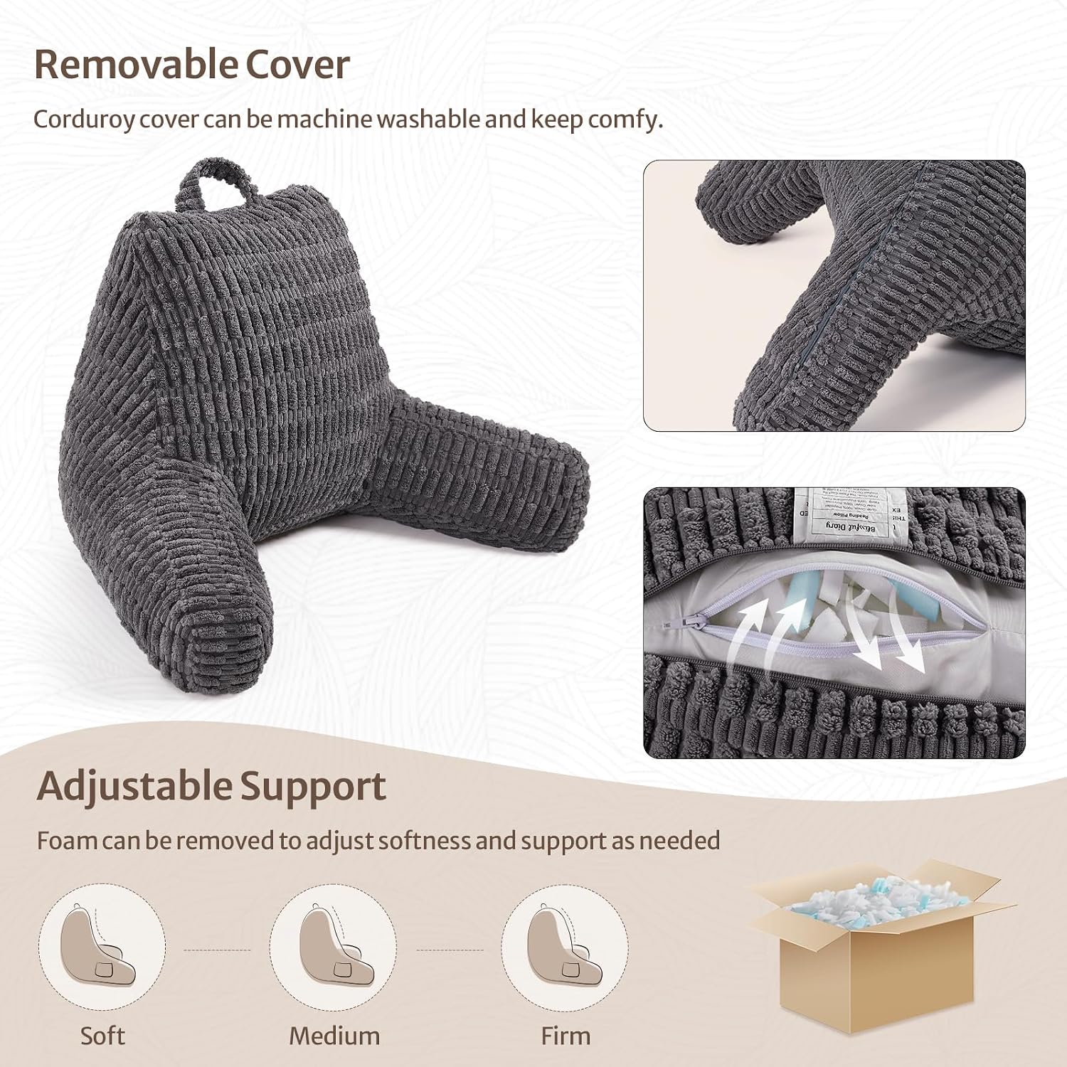 Blissful Diary Reading Pillow, Backrest Pillow with Shredded Memory Foam for Adult & Children, Designed for Bed and Couch Sitting Up…