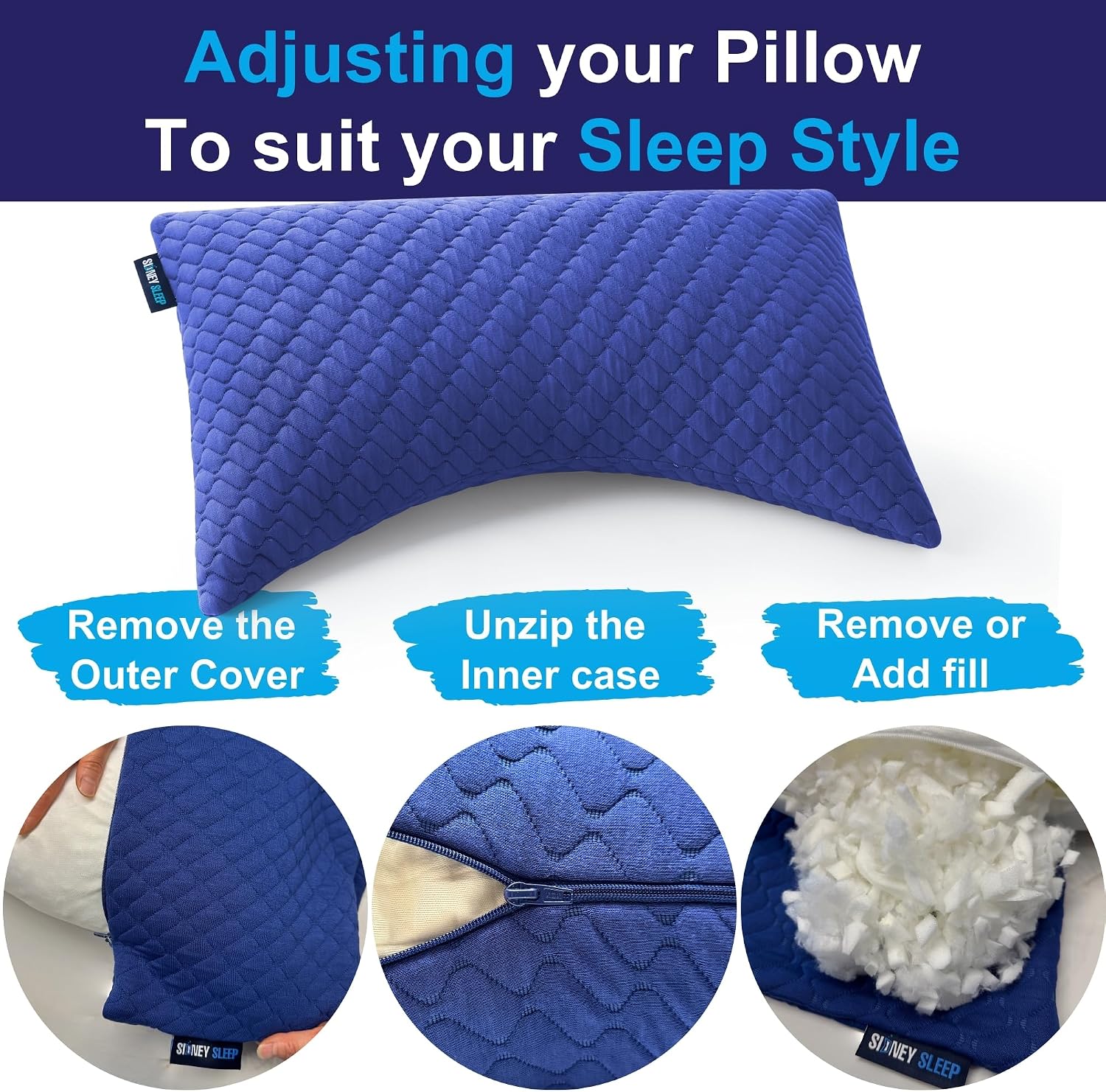 Sidney Sleep Set of 2 Queen Size Bed Pillows for Side and Back Sleepers - Adjustable Filling - Memory Foam Pillows for Neck and Shoulder…