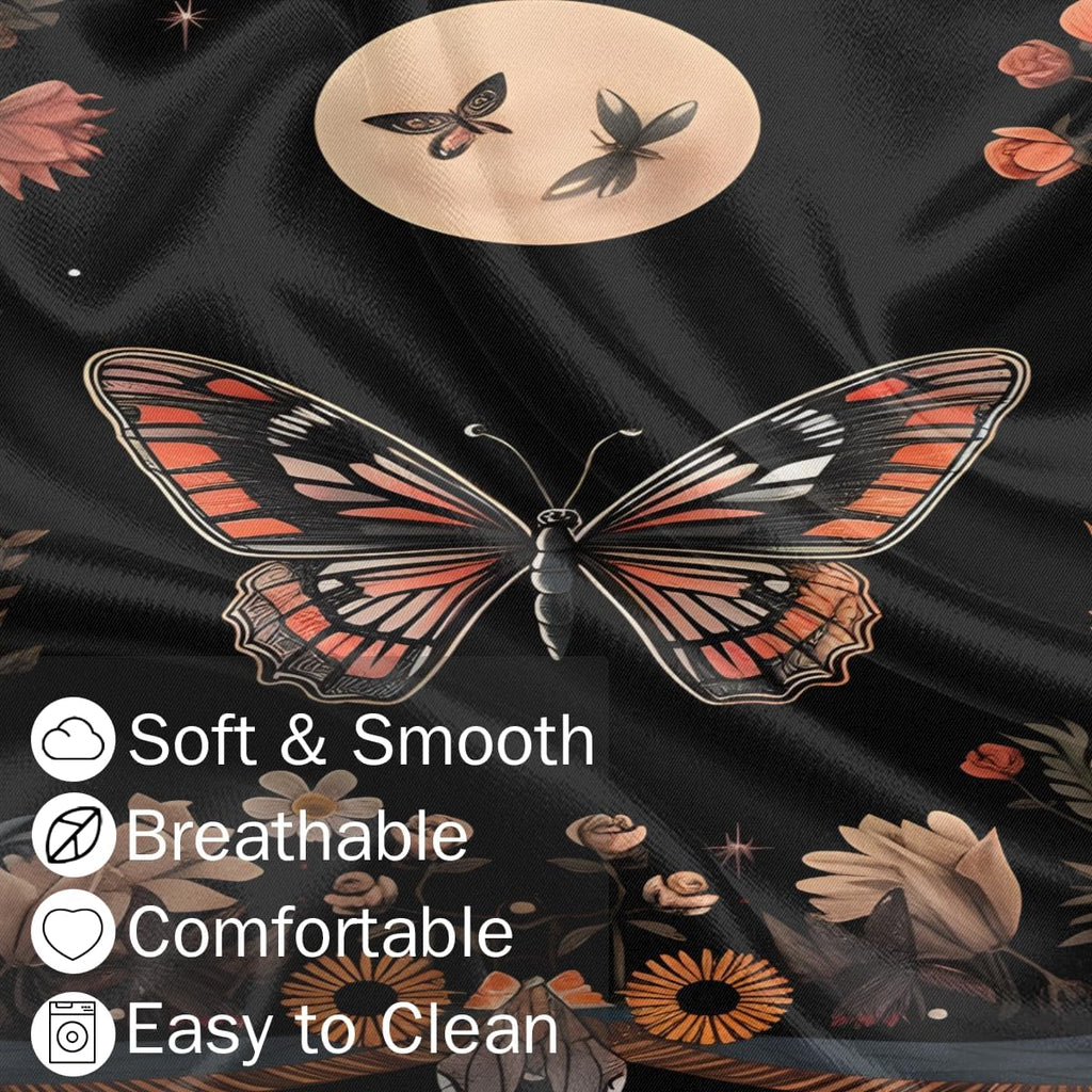 Butterfly Floral Moon Print Body Pillow Covers Decorative Soft Bedding Satin Pillowcase with Zipper Closure Cooling Breathable Long…