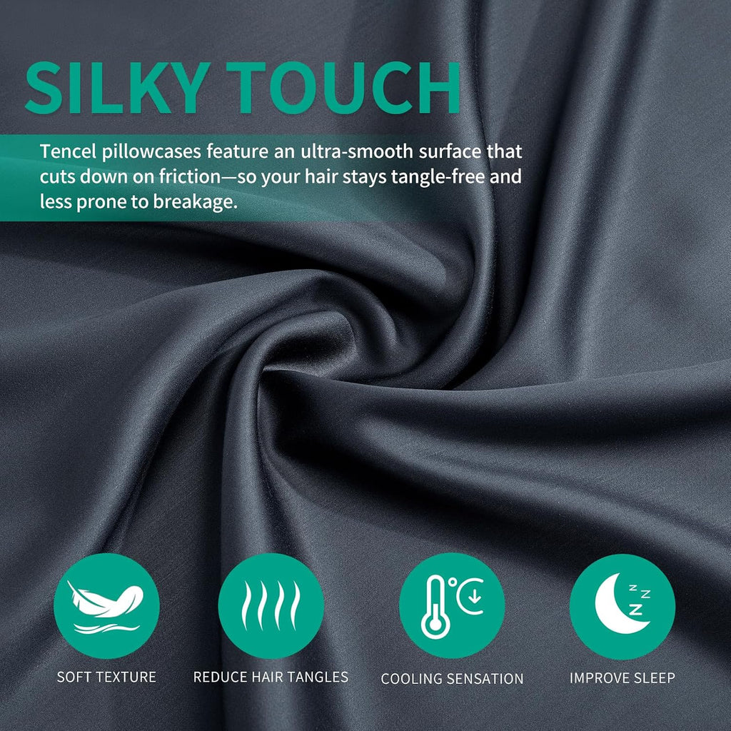 Stnomyhome Eucalyptus Tencel Cooling Pillowcase 2 Pack Queen Dark Gray | Moisture Wicking for Night Sweats | 3X Faster Drying | Oeko-TEX Ce…