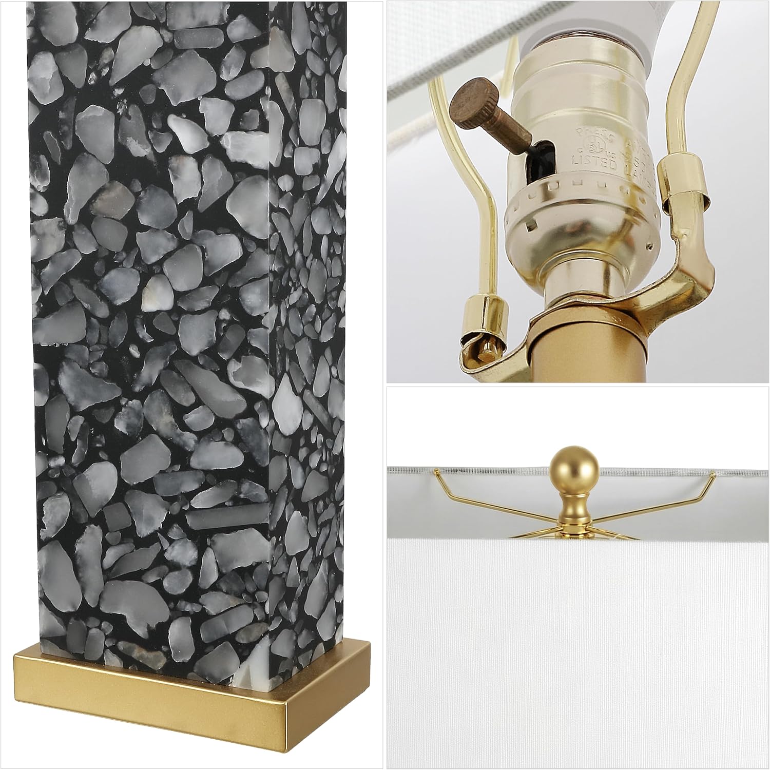 Jonathany JONATHAN Y 27.5" Black Alabaster Gold Rectangular Table Lamp with Night Light Contemporary Coastal Bedside Lamp for Bedroom with…