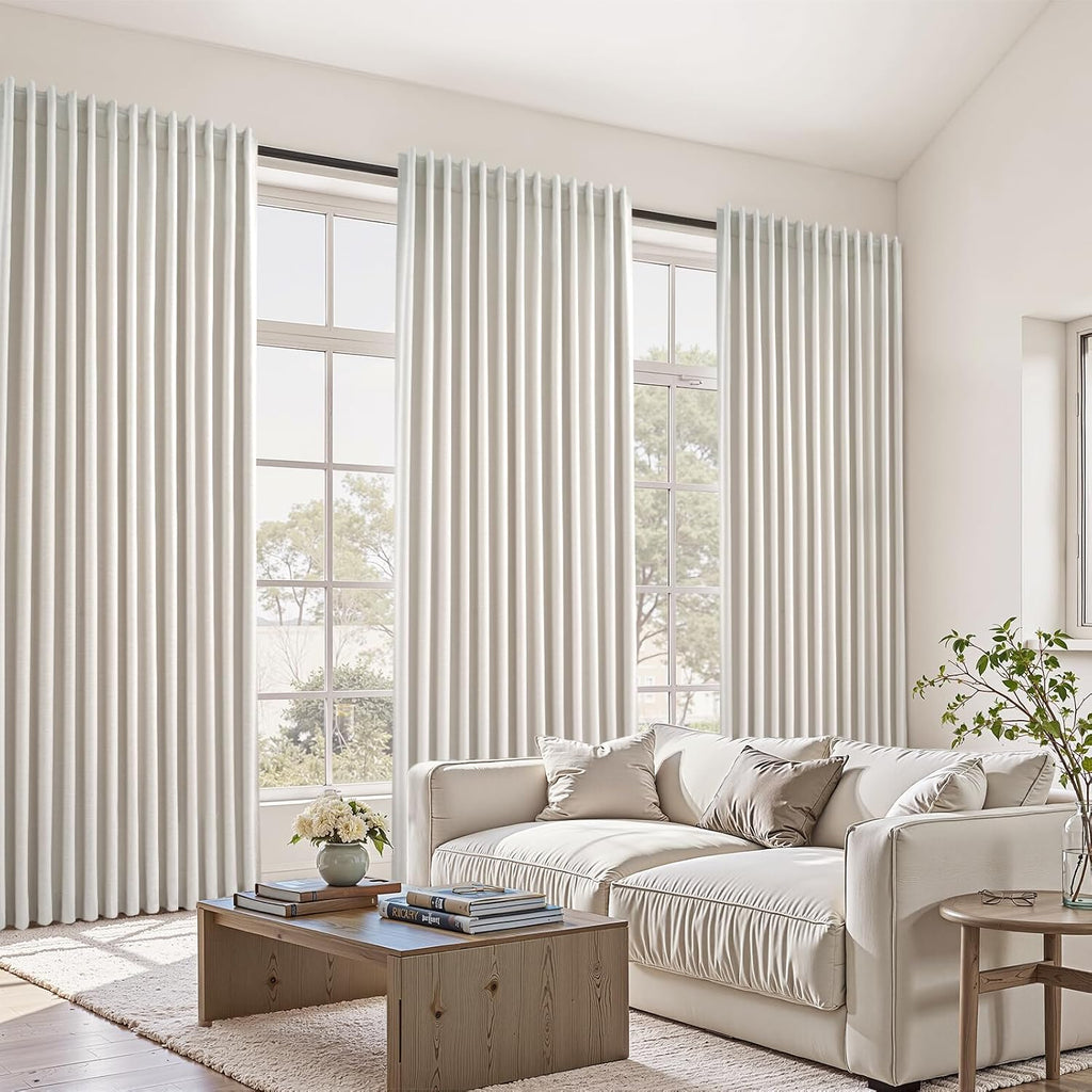 Topfinel Extra Wide 100 Inch Length Blackout Curtains & Drapes 96 Inches Long 2 Panels Set for Sliding Glass Doors Modern Pleated Linen Ble…