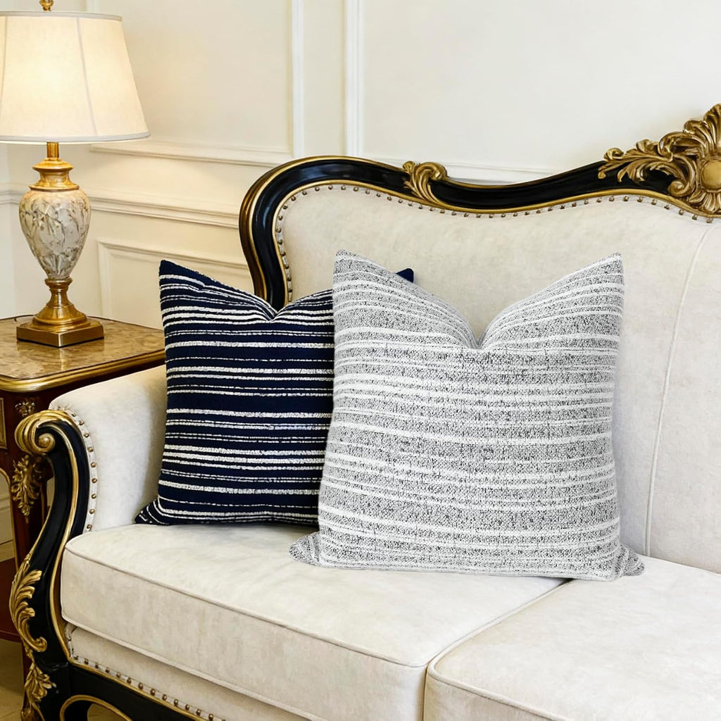 Slow Cow Boho Chenille Textured Woven Stripe Throw Pillow Covers 18x18 Decorative Cushion Cover Square Chenille Pillow Case for Sofa…