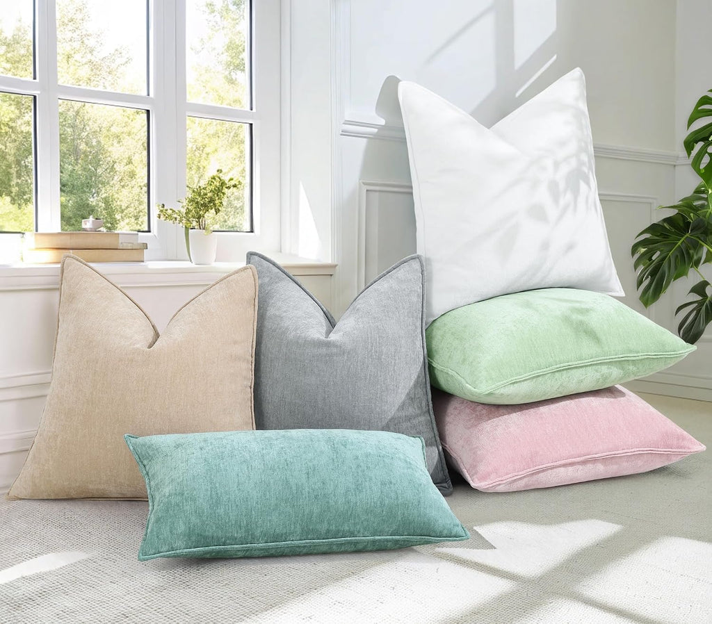 decorUhome Spring Couch Throw Pillow Covers 18x18 Set of 2, Decorative Soft Velvet Neutral Chenille Pillow Covers with Elegant Design for S…