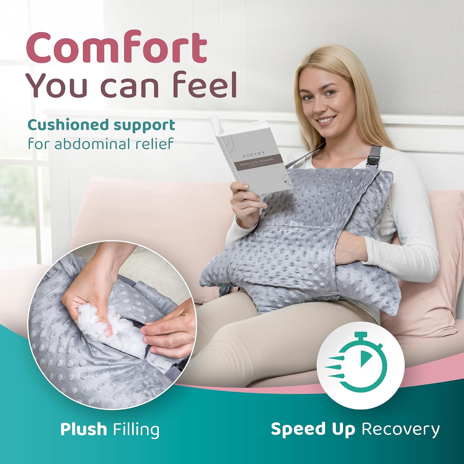 Zomaple Recovery Hysterectomy Pillow with Strap & 2 Gel Pack – Post Abdominal Surgery Must Haves – Ideal for C-Section, Laparoscopic & Hern…