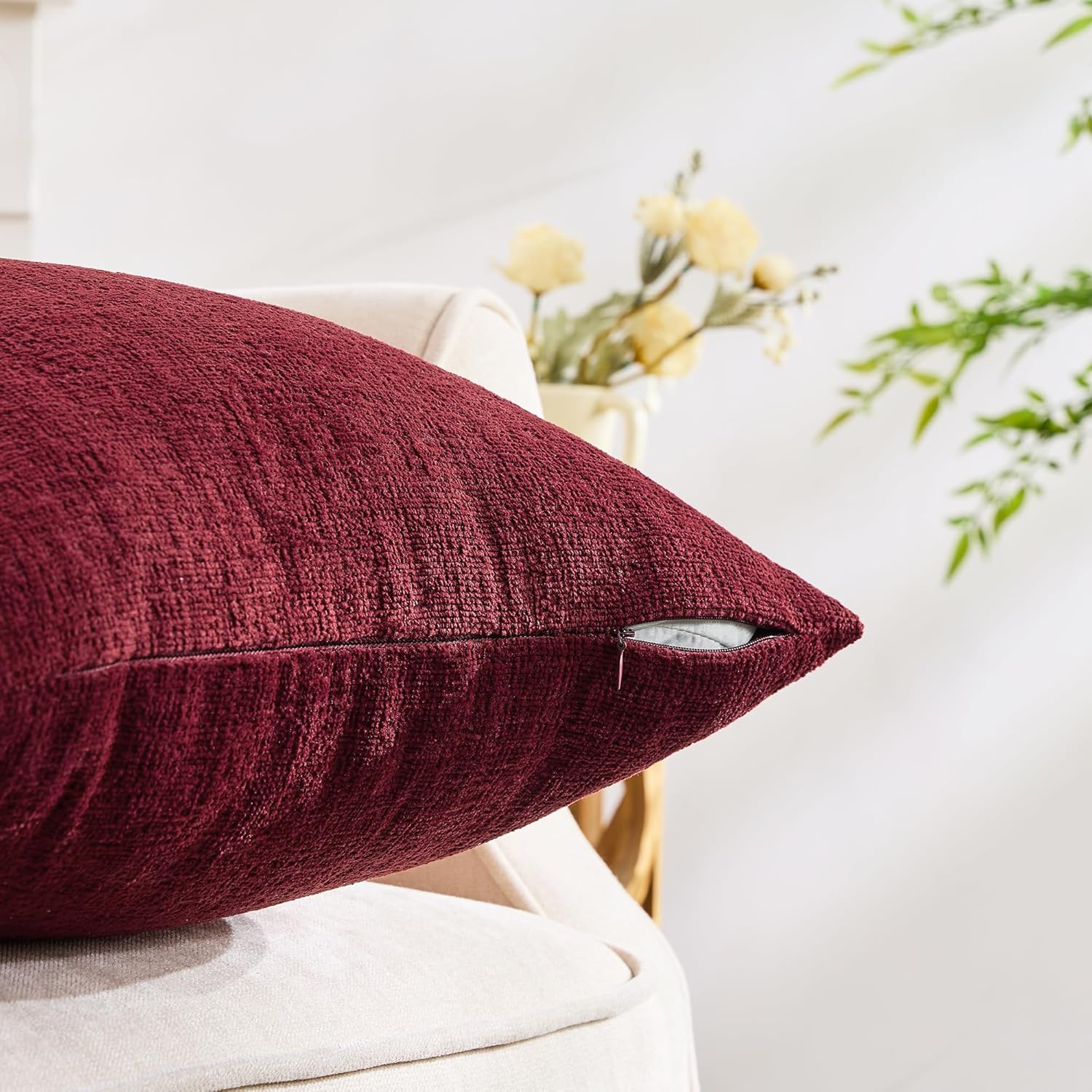 Gawamay Set of 2 Soft Textured Chenille Throw Pillow Covers 16x16 Inch (40x40 CM), Decorative Pillowcases Cushion Covers for Farmhouse Home…