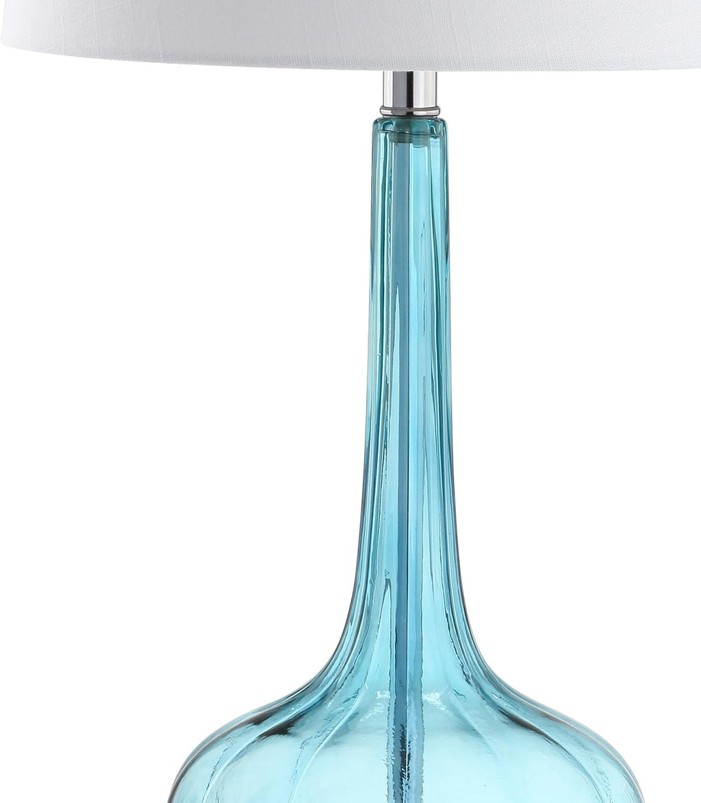 JONATHAN Y 28.5" Aqua Glass Teardrop LED Table Lamp Set of 2 for Living Room Bedroom Nightstand, White Linen Shade Modern Transitional…