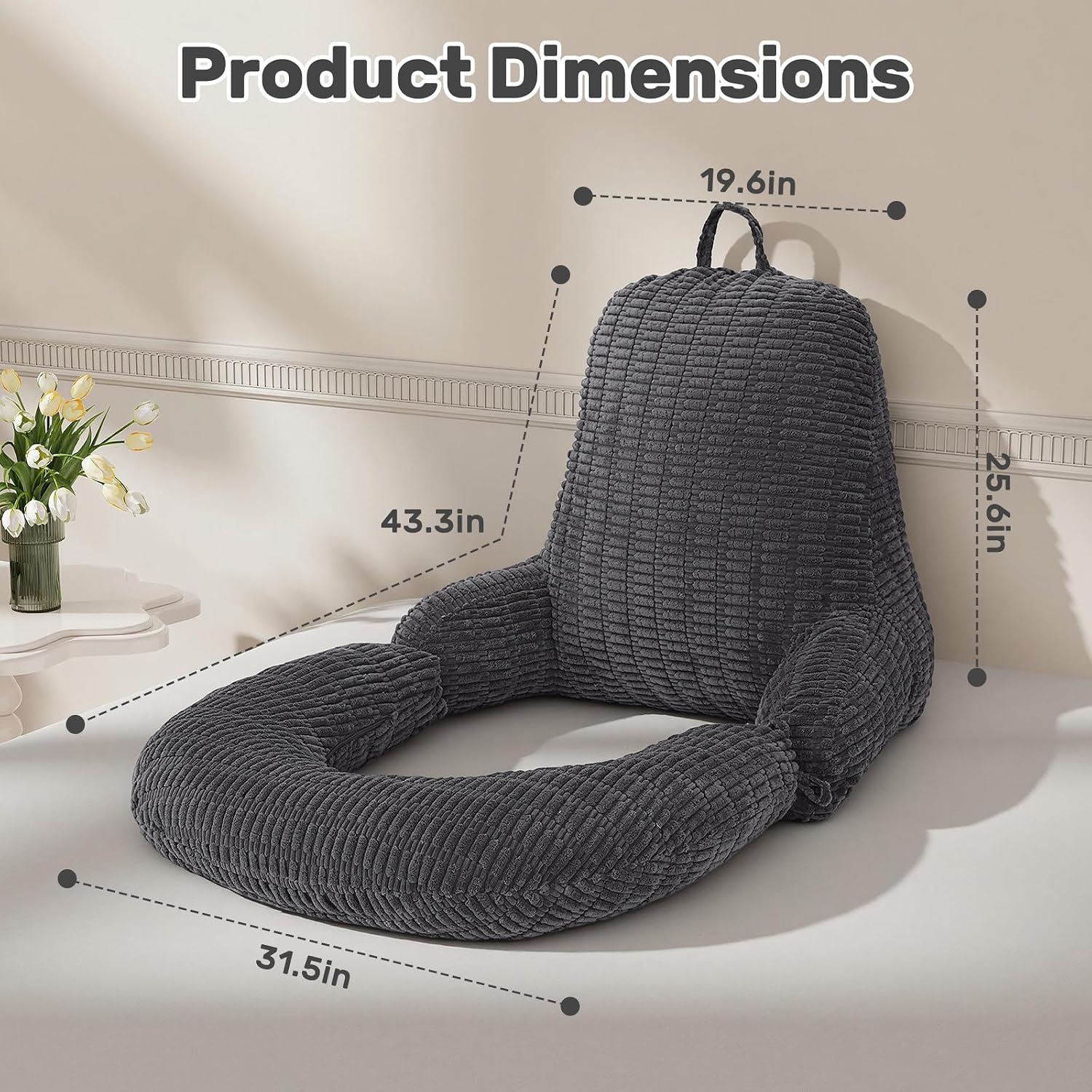Reading Pillow for Bed, Bed Pillow for Sitting Up, Backrest Pillows with Arms for Adult, Back Support Pillows for Sleeping, Reading and…