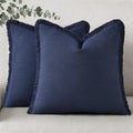decorUhome Summer Decorative Neutral Linen Fringe Throw Pillow Covers Set of 2 Navy Blue Pillow Covers with Tassels Soft Farmhouse Boho Acc…