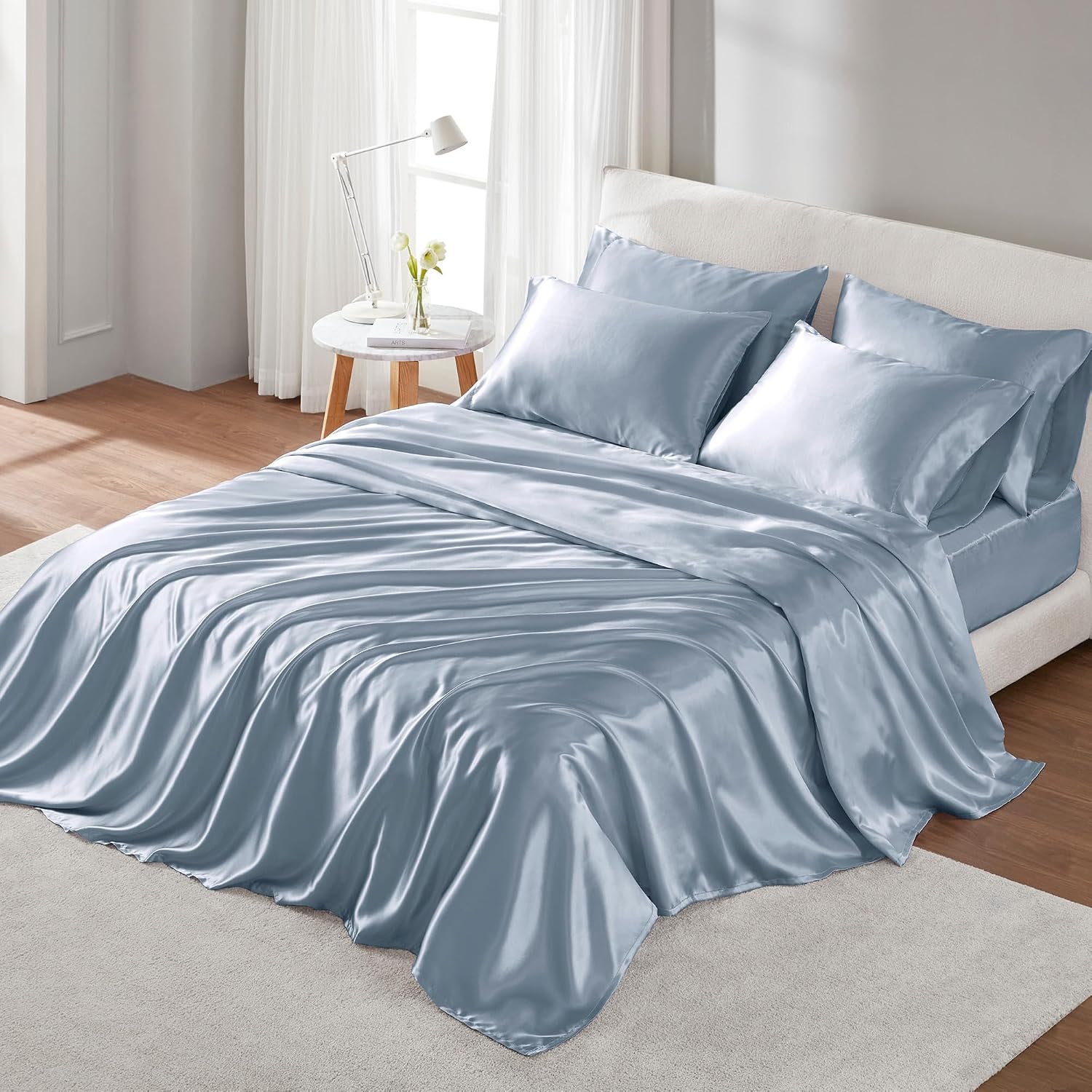 Madisonpark Madison Park Satin Sheets Queen Size, Luxurious Silky Bed Sheets, Elastic 14" Pocket fits up to 16" Mattress, Wrinkle-Free, Sof…