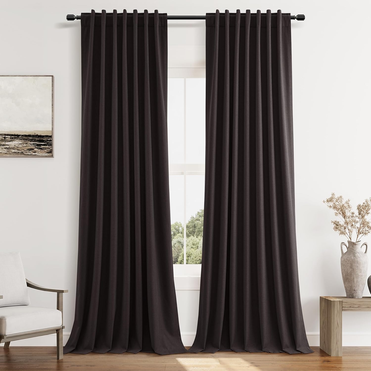 Guken 100% Blackout Curtains 108 Inch Length 2 Panels Set for Living Room Bedroom Back Tab Thermal Insulated Black Out Linen Drapes Room Da…