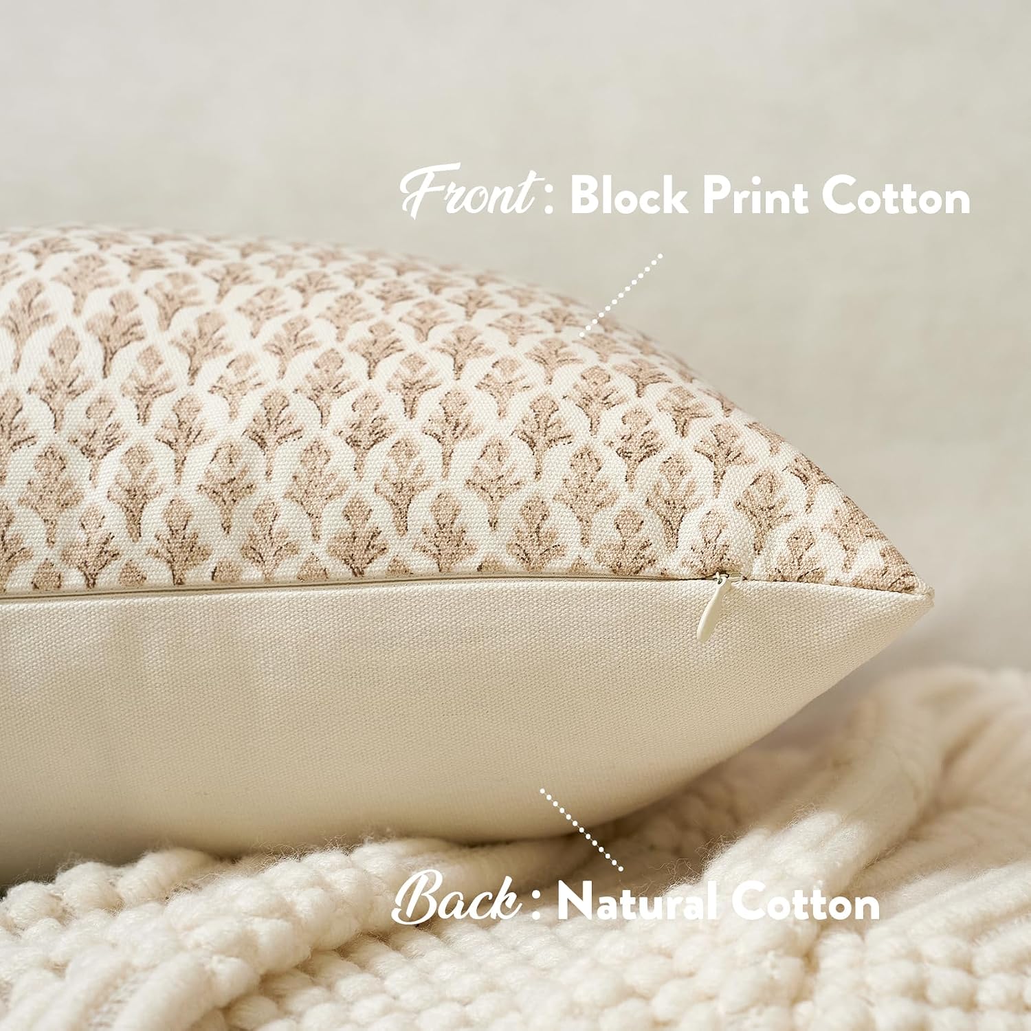 Fiouovohome FIOUOVO Floral Pillow Covers 20x20 Pillow Cover Block Print Couch Pillows for Living Room Decorative Neutral Accent Throw Pillo…