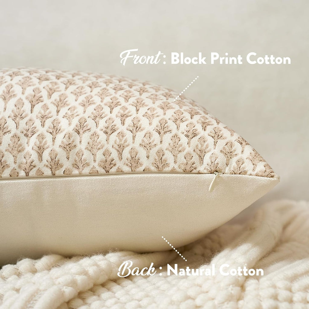 Fiouovohome FIOUOVO Floral Pillow Covers 18x18 Pillow Cover Block Print Couch Pillows for Living Room Decorative Neutral Accent Throw Pillo…