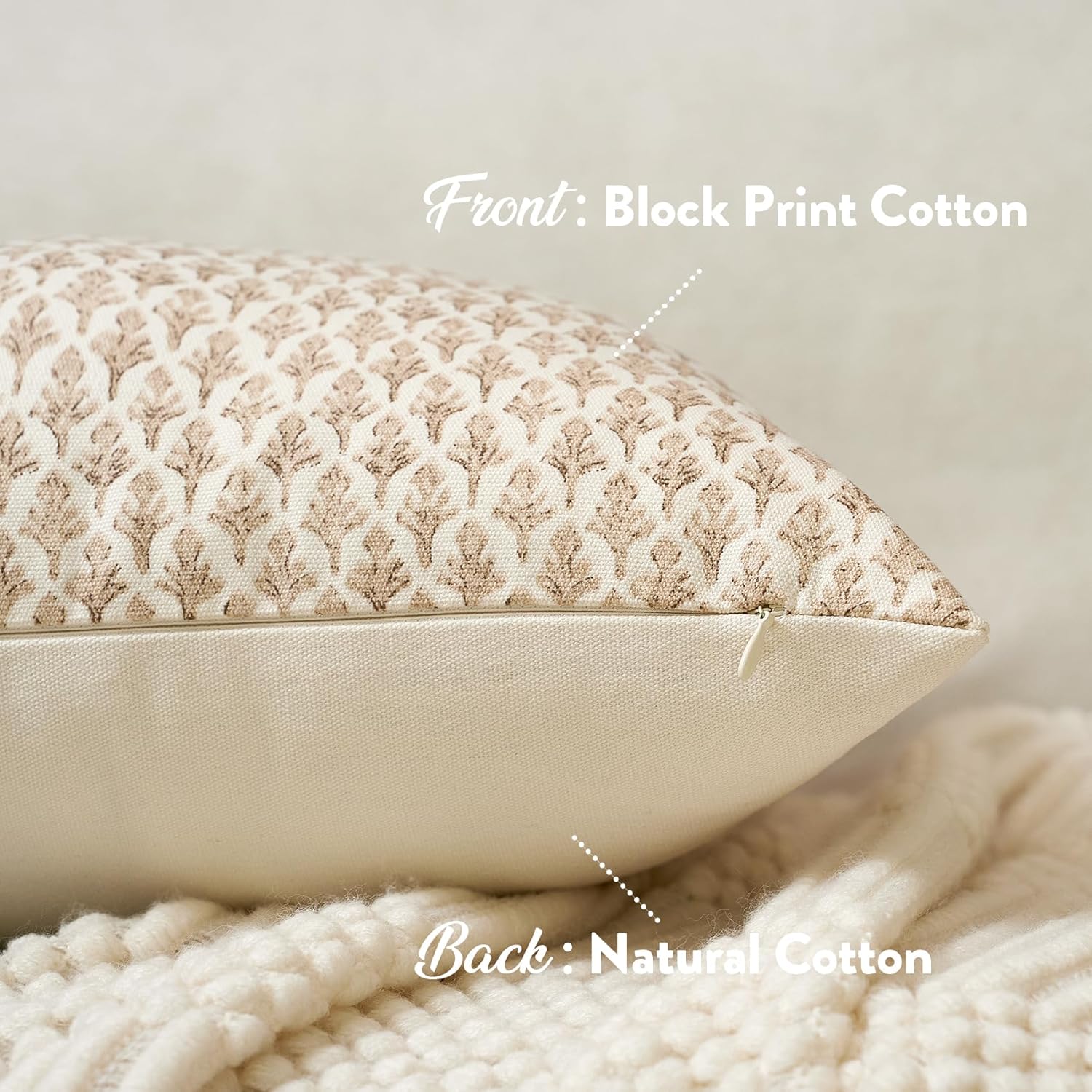 Fiouovohome FIOUOVO Floral Pillow Covers 18x18 Pillow Cover Block Print Couch Pillows for Living Room Decorative Neutral Accent Throw Pillo…