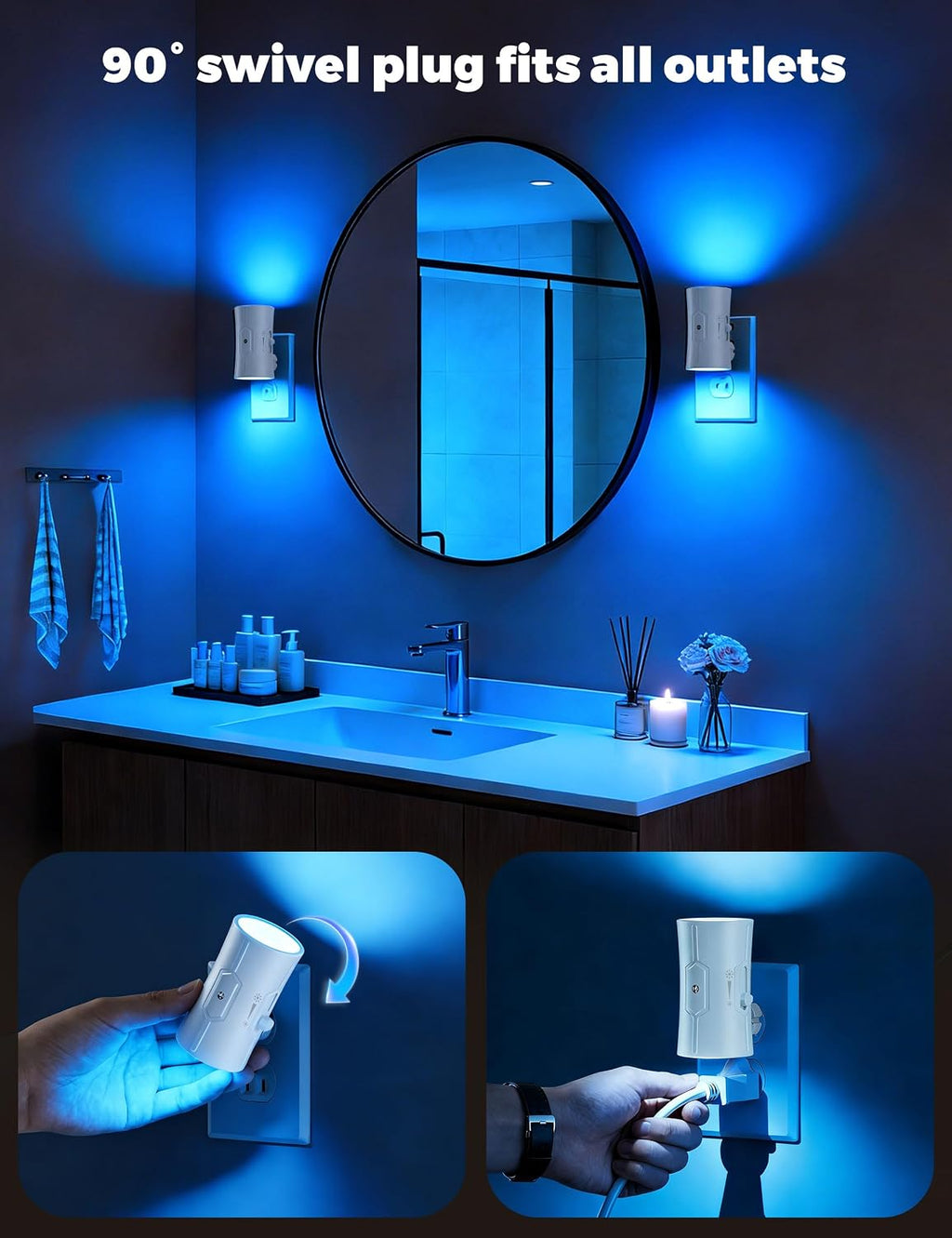 Fesnne Night Light, LED Night Lights Plug into Wall 2 Pack Blue 0-100LM Adjustable Brightness Light Sensor Plug in Night Light for Hallway,…