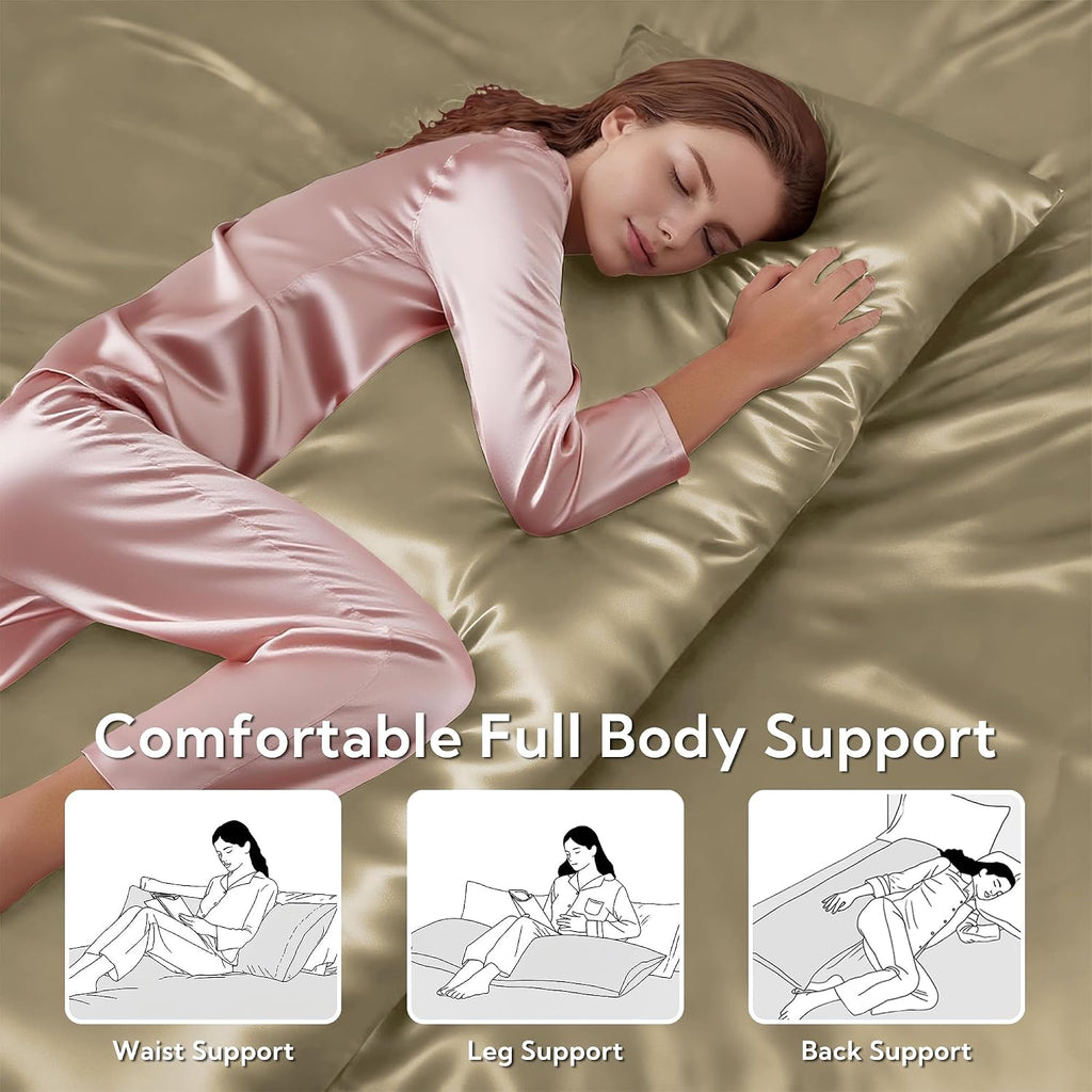 MR&HM Satin Body Pillow Cover, Soft and Breathable Body Pillow Case with Envelope Closure, Cooling and Silky Long Pillowcase for Hair and…